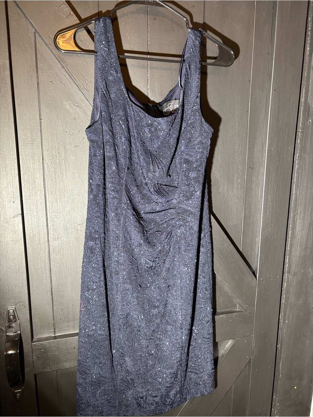 Alex Evenings Navy Sequin Draped Midi Dress